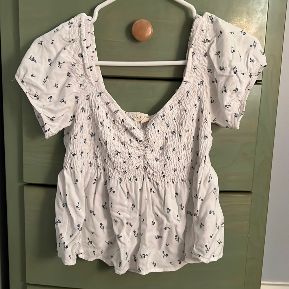 LA hearts Smocked white floral shirt
